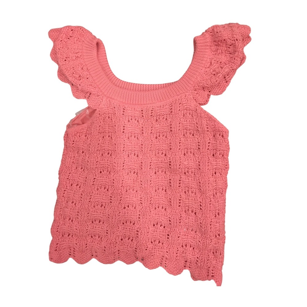Haute Hippie Kids Style Coral Pink Pointelle Knit Flutter Sleeve Tank Top-12
